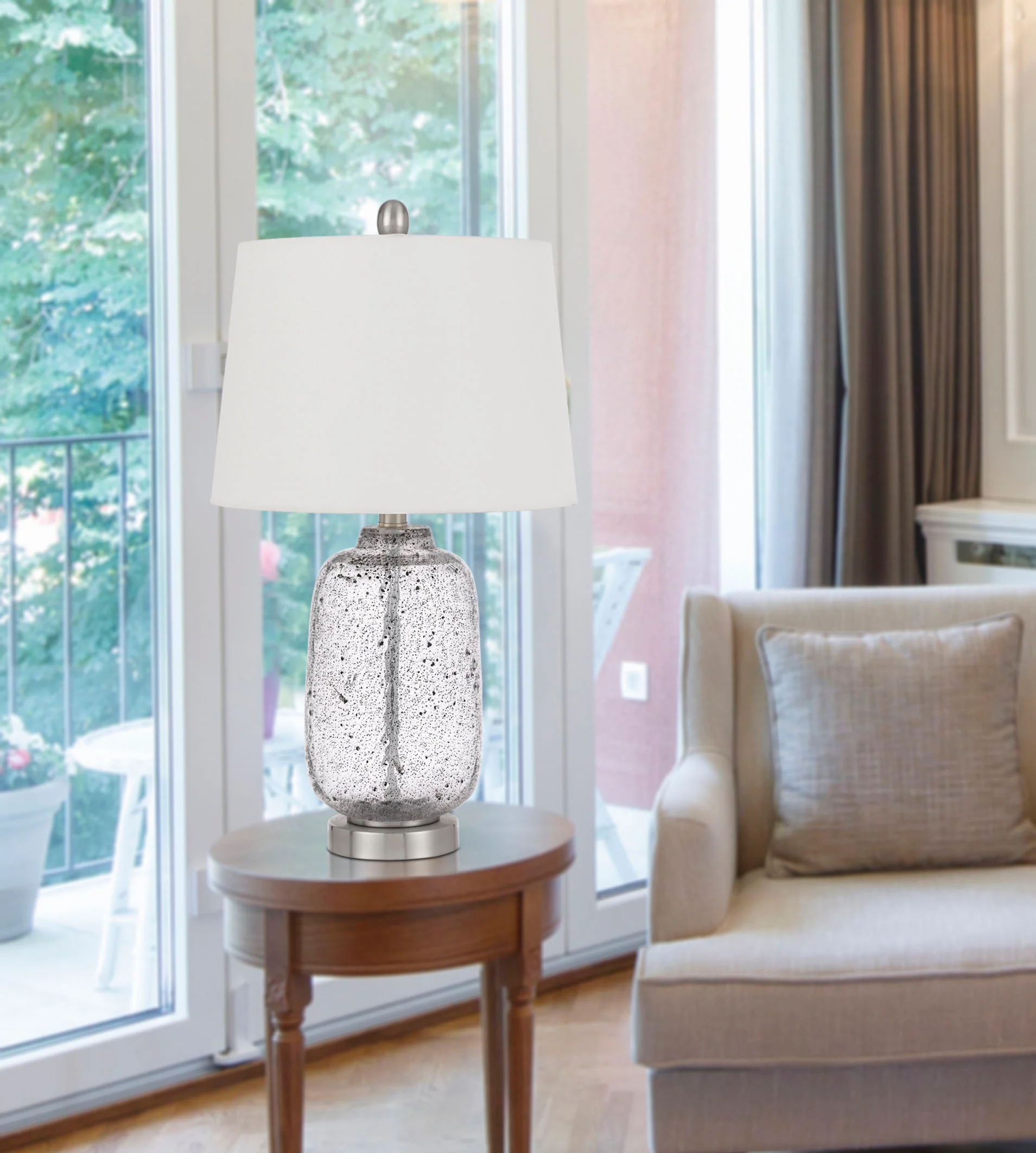 Stone Ceramic Round Table Lamp With White Empire Shade By Homeroots - Image 6
