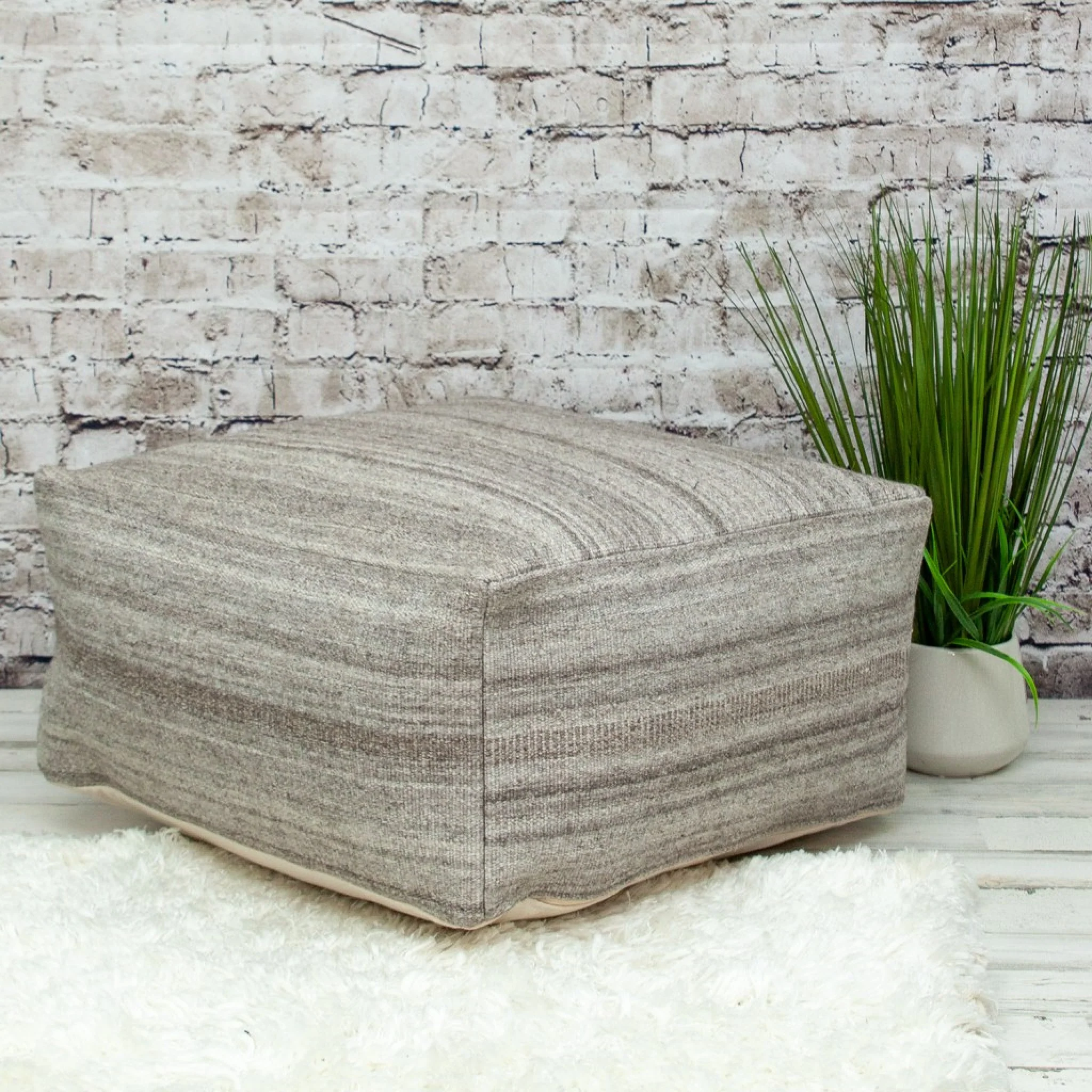 Stone Gray and Brown Pouf By Homeroots - Image 4