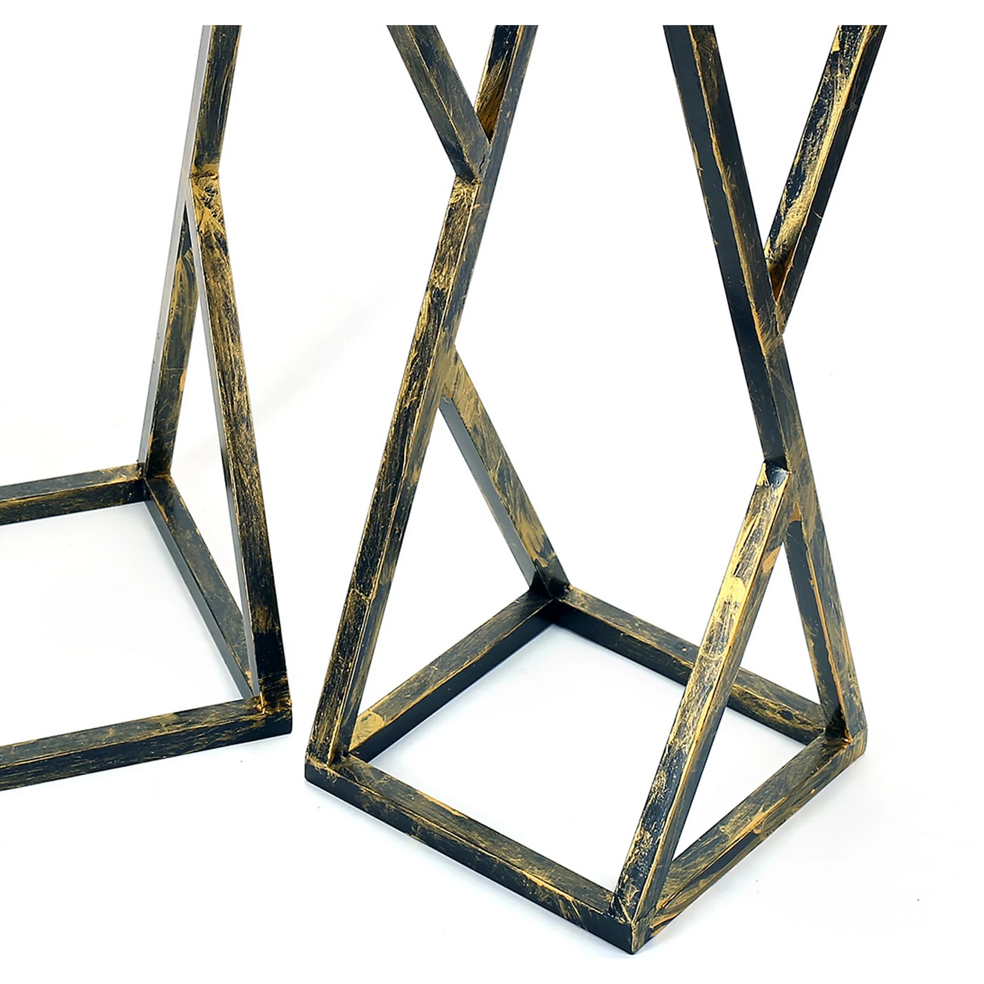 Stone Top Plant Stand With Geometric Base Set Of 2 Black And Gray By Benzara - Image 3