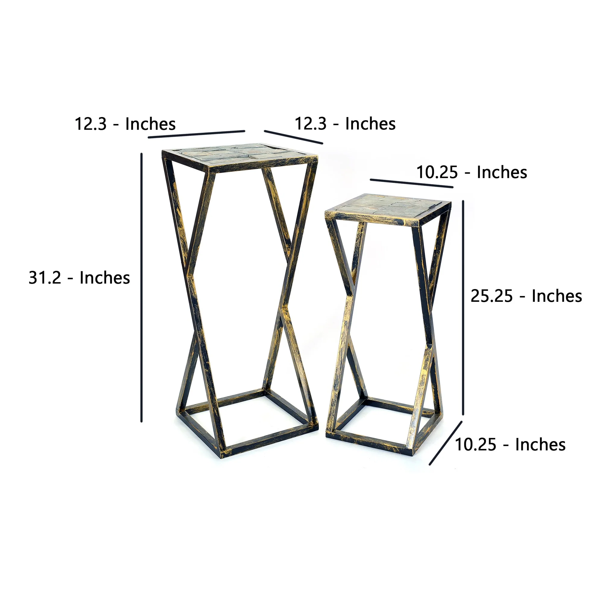 Stone Top Plant Stand With Geometric Base Set Of 2 Black And Gray By Benzara - Image 5