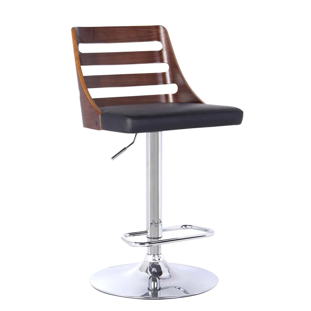 Storm Barstool in Chrome finish with Walnut wood and Black Faux Leather By Armen Living - Image 2