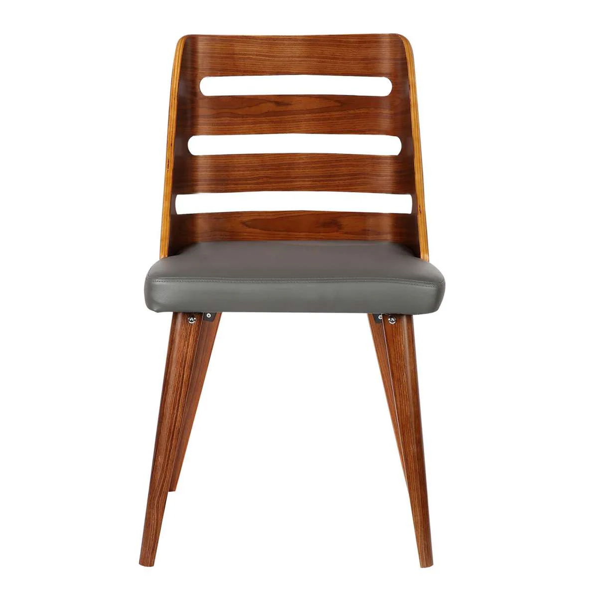 Storm Mid-Century Dining Chair in Walnut Wood and Gray Faux Leather By Armen Living - Image 2