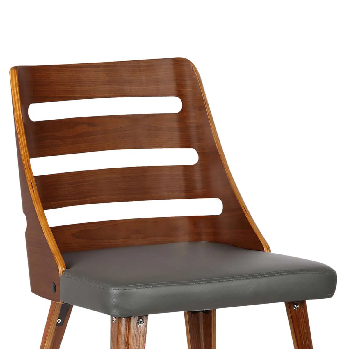 Storm Mid-Century Dining Chair in Walnut Wood and Gray Faux Leather By Armen Living - Image 4