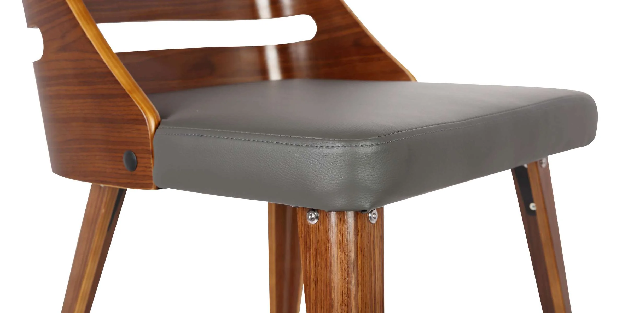 Storm Mid-Century Dining Chair in Walnut Wood and Gray Faux Leather By Armen Living - Image 5