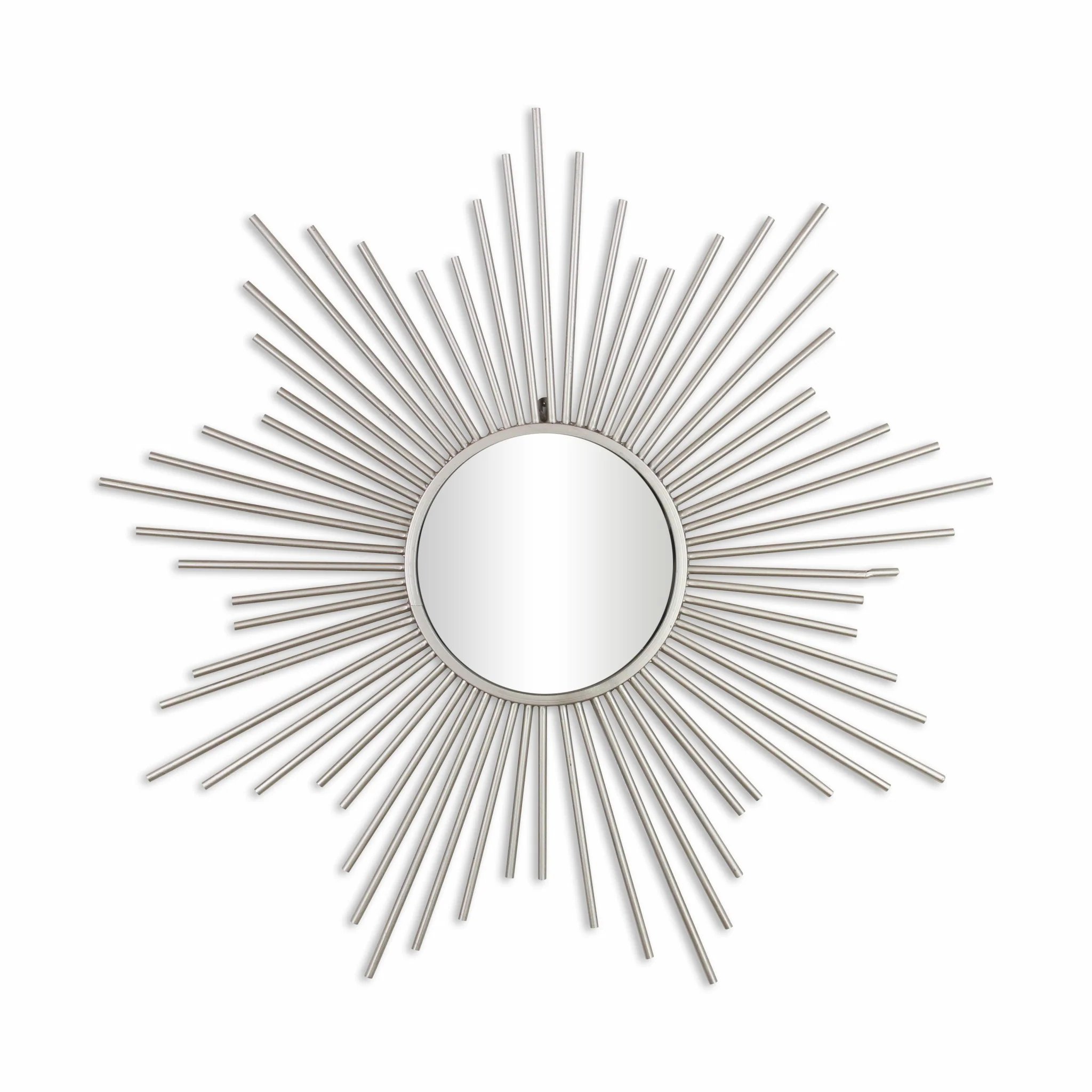 Striking Silver Metal Sunburst Design Wall Mirror By Homeroots - Image 4