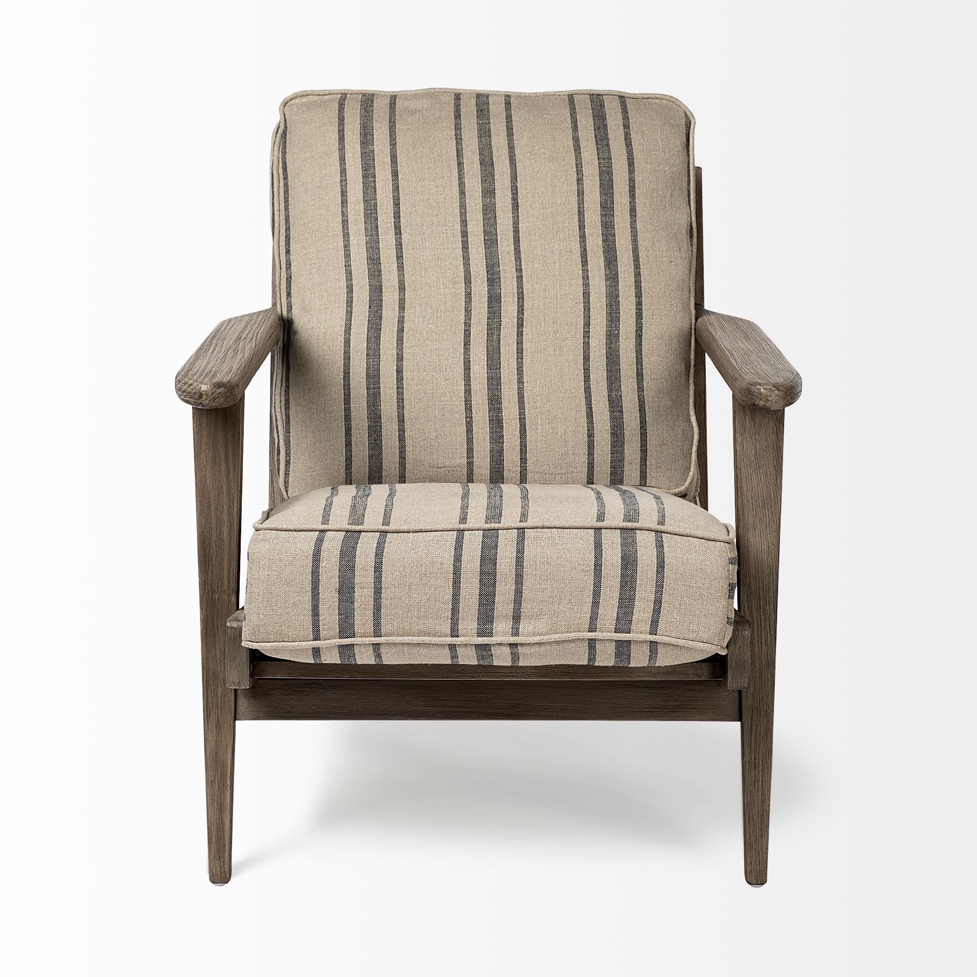 Striped Light Brown Fabric Wrapped Accent Chair with Wooden Frame By Homeroots - Image 2