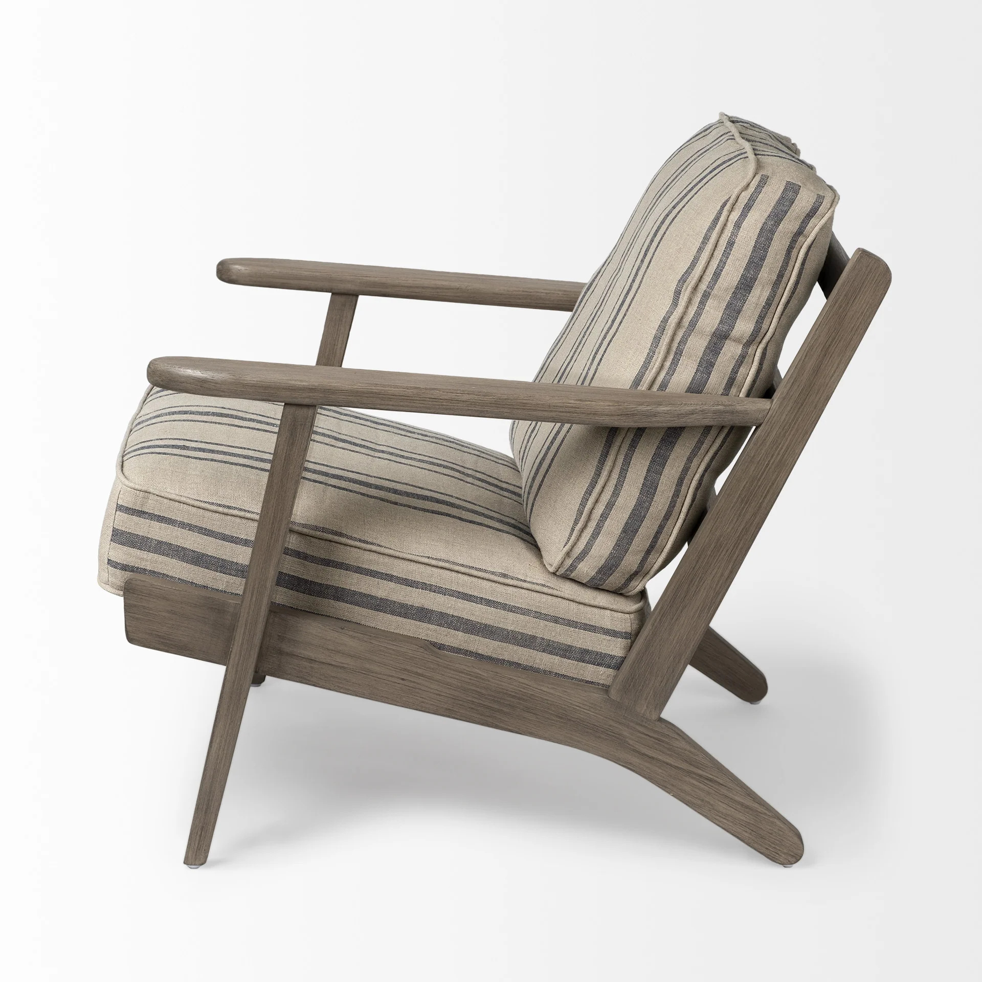 Striped Light Brown Fabric Wrapped Accent Chair with Wooden Frame By Homeroots - Image 3
