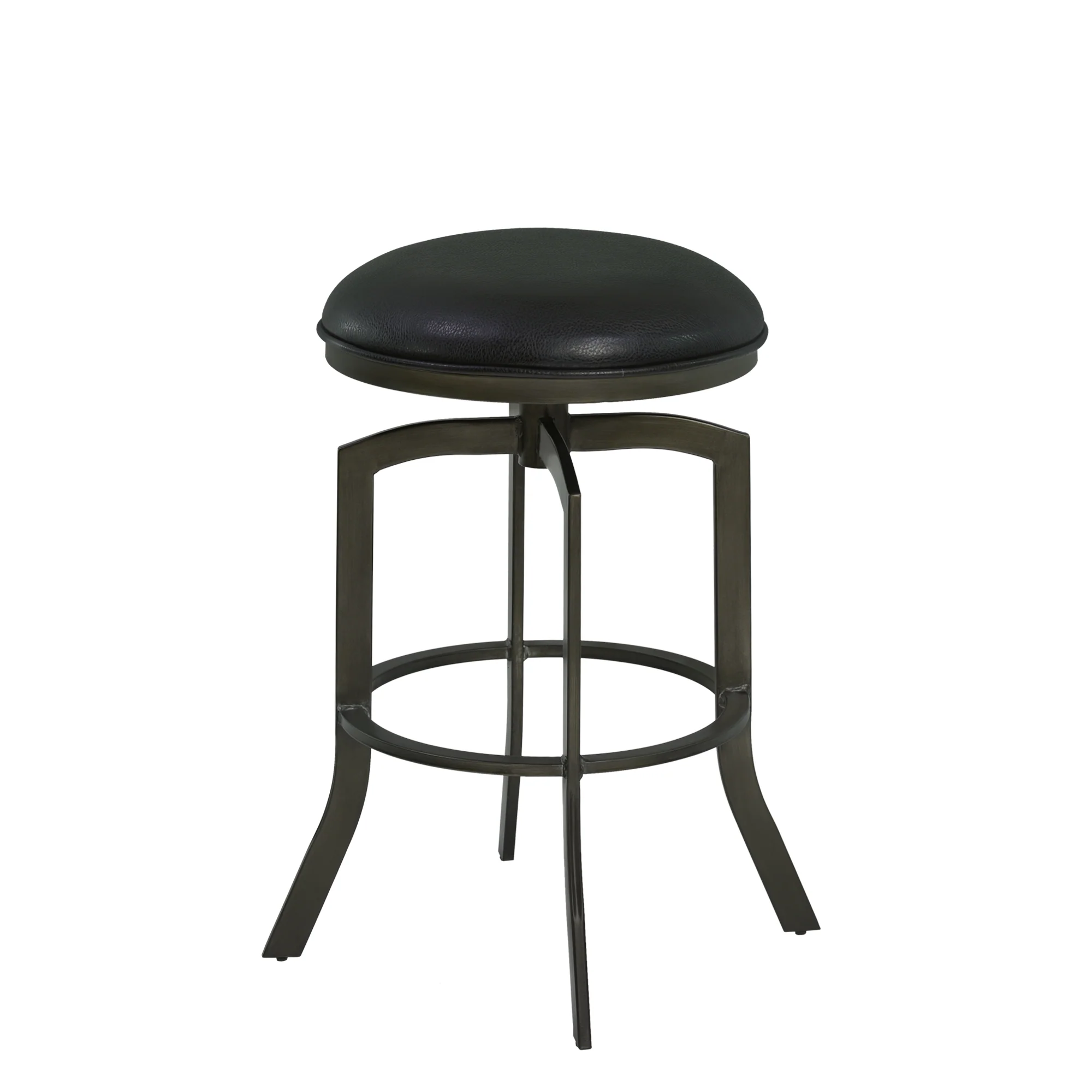Studio 30" Bar Height Metal Swivel Barstool in Ford Black Faux Leather and Mineral Finish By Armen Living - Image 2