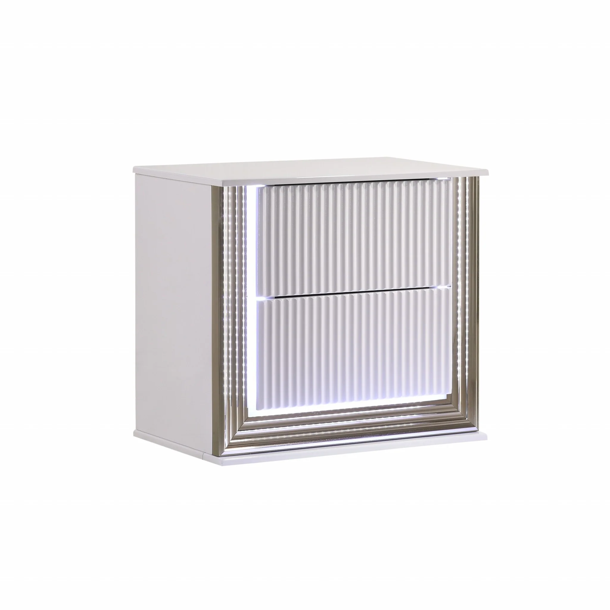 Stunning Bright White Led Two Drawer Nightstand By Homeroots - Image 2