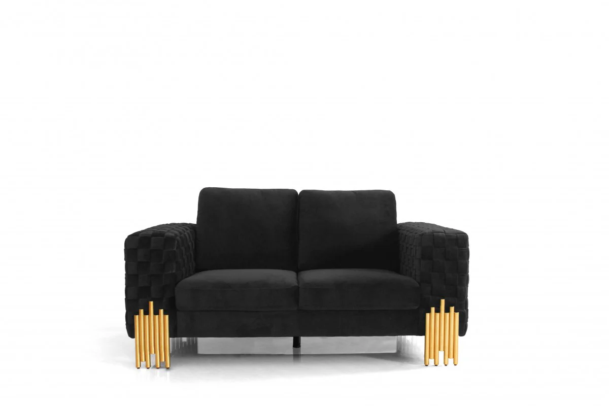 Stylish 69" Black Velvet And Gold Accent Loveseat By Homeroots - Image 2
