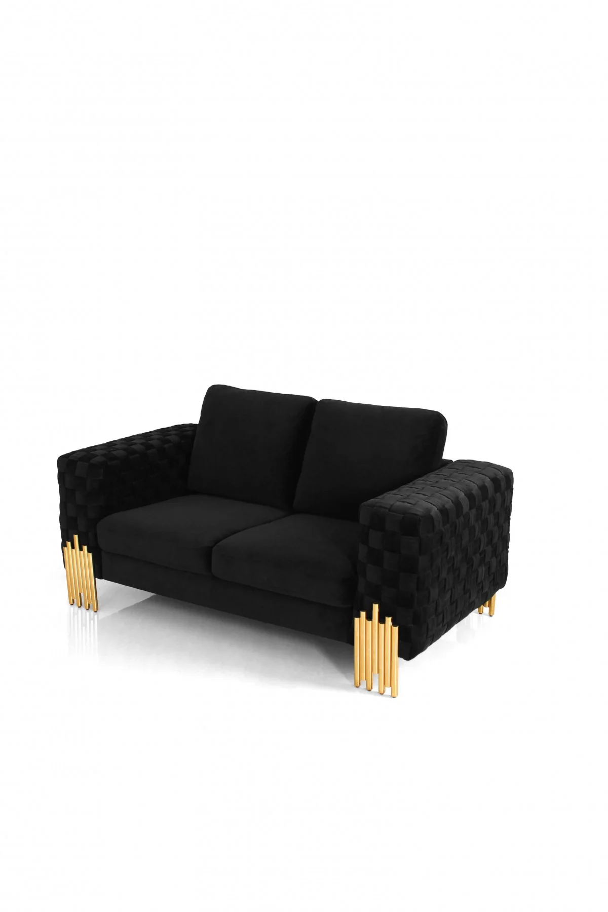 Stylish 69" Black Velvet And Gold Accent Loveseat By Homeroots - Image 3