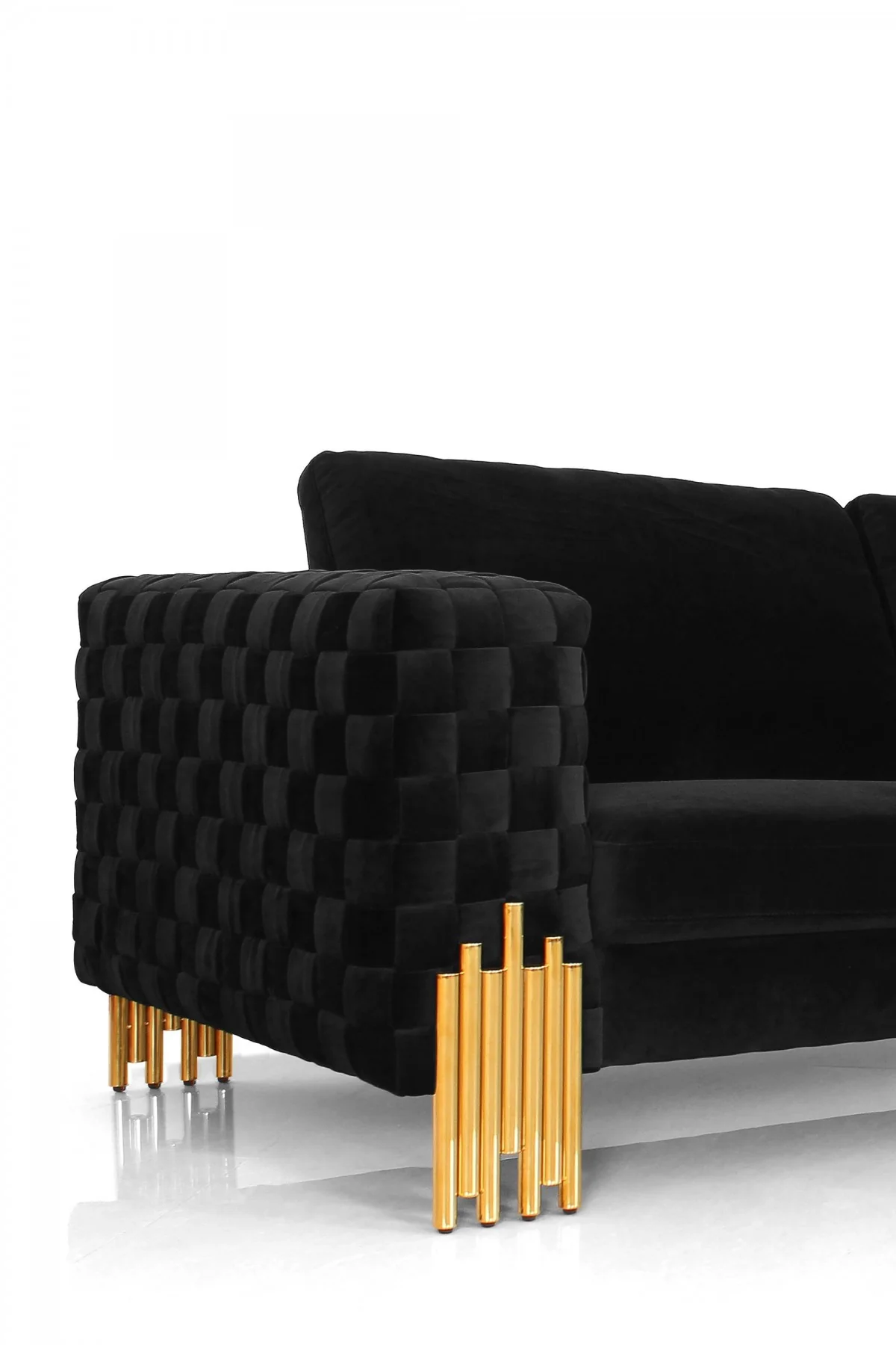 Stylish 69" Black Velvet And Gold Accent Loveseat By Homeroots - Image 5