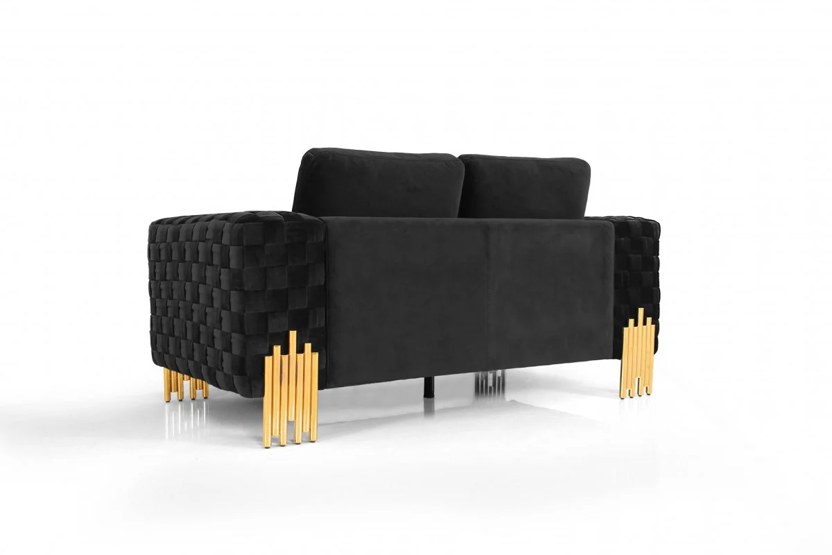 Stylish 69" Black Velvet And Gold Accent Loveseat By Homeroots - Image 6