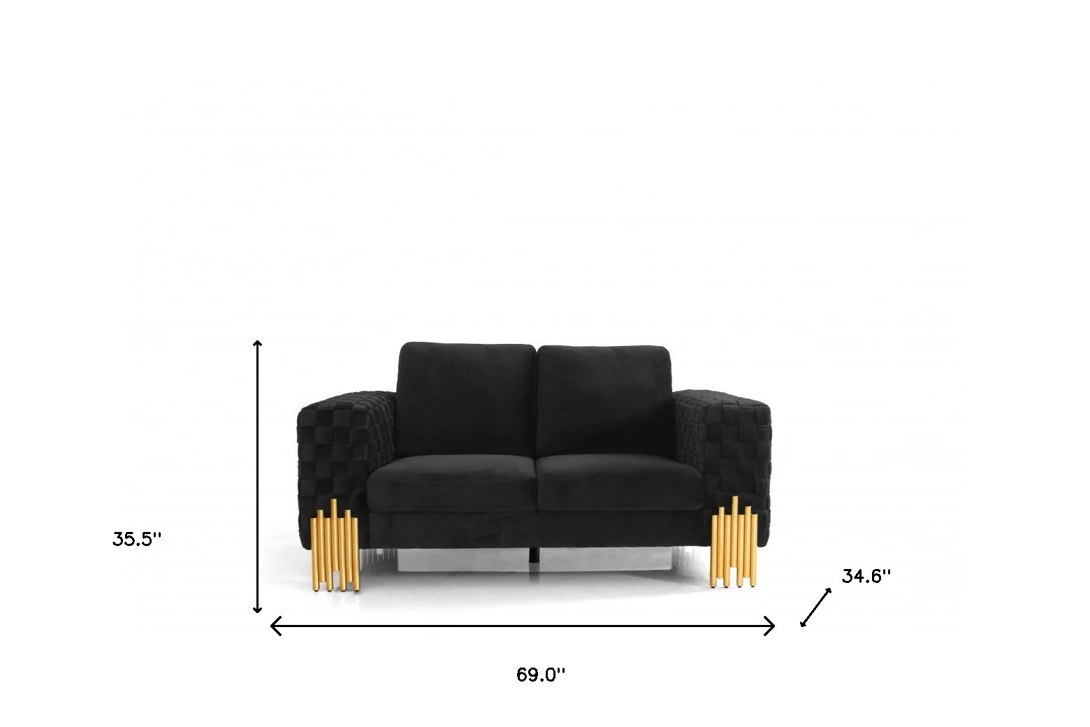 Stylish 69" Black Velvet And Gold Accent Loveseat By Homeroots - Image 7