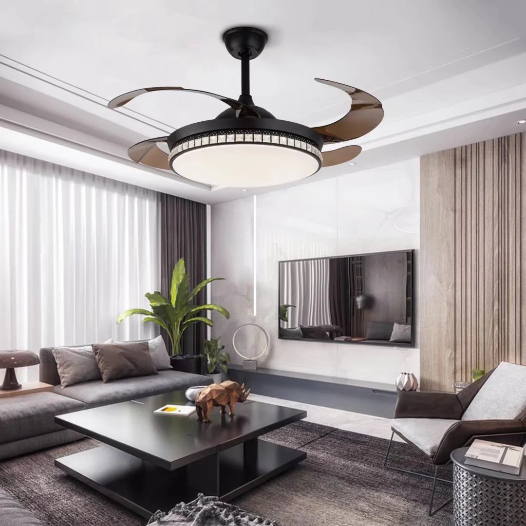Stylish Black Chandelier With Retractable Blades By Homeroots - Image 2