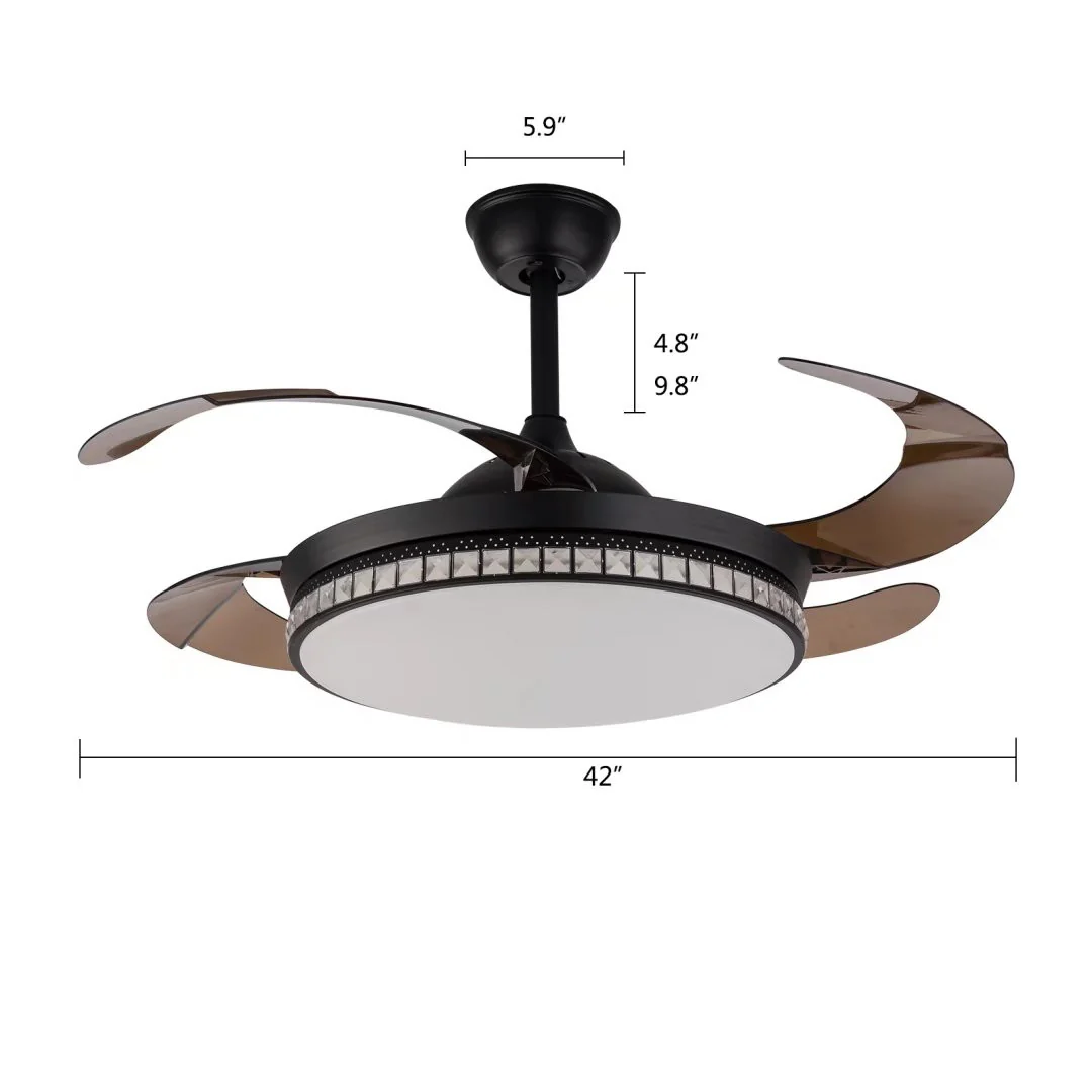 Stylish Black Chandelier With Retractable Blades By Homeroots - Image 4