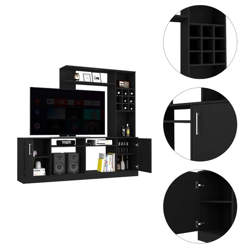 Stylish Black Television Entertainment Center By Homeroots - Image 3