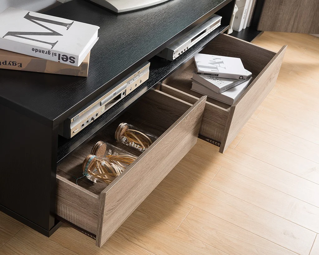 Stylish Black TV Console Cabinet with Dark Taupe and Distressed Grey Accents By Homeroots - Image 3
