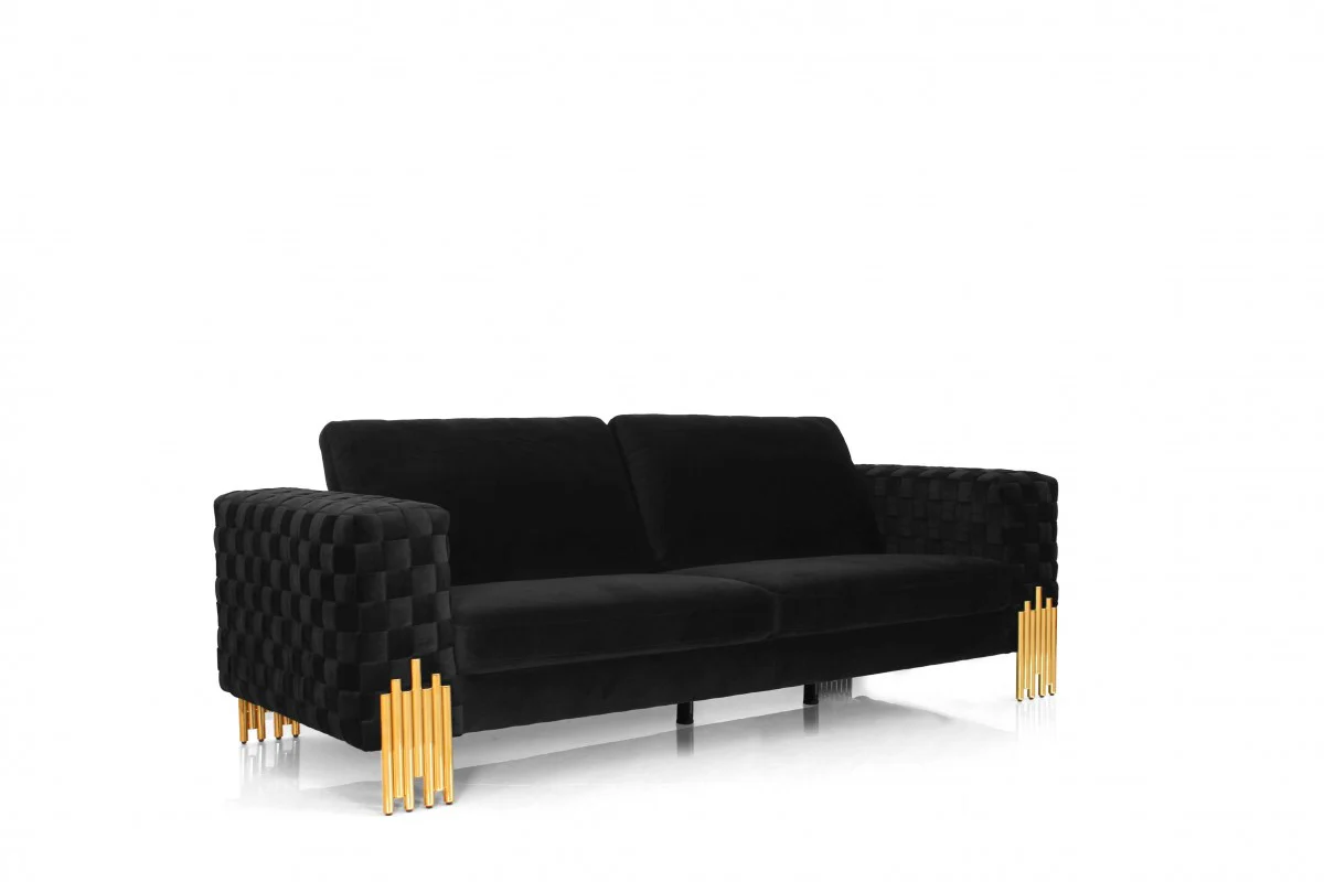 Stylish Black Velvet And Gold Accent Sofa By Homeroots - Image 2