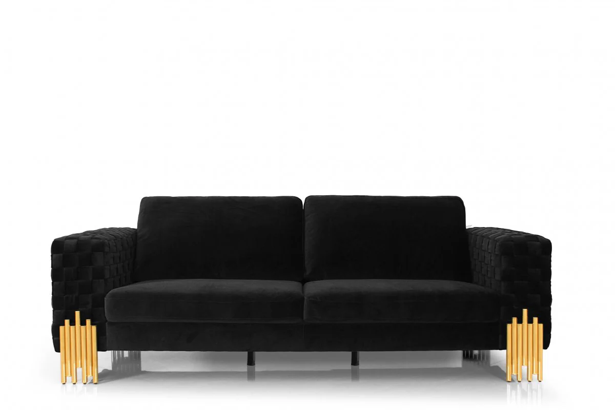 Stylish Black Velvet And Gold Accent Sofa By Homeroots - Image 3