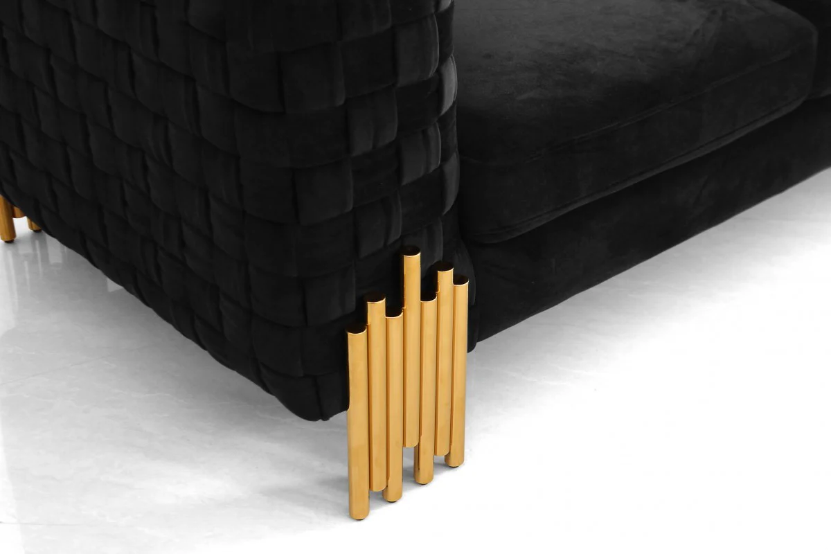 Stylish Black Velvet And Gold Accent Sofa By Homeroots - Image 5
