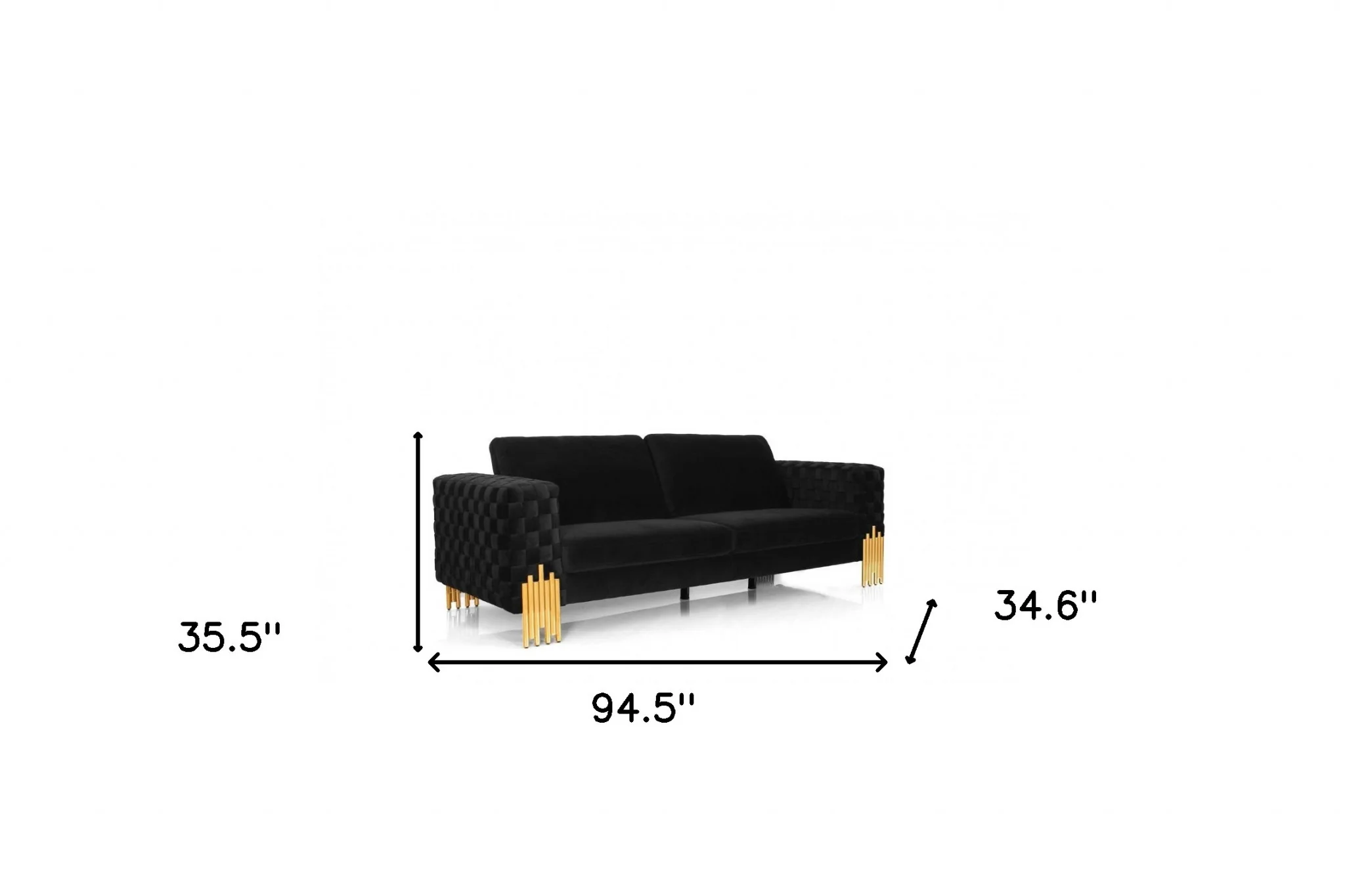 Stylish Black Velvet And Gold Accent Sofa By Homeroots - Image 6