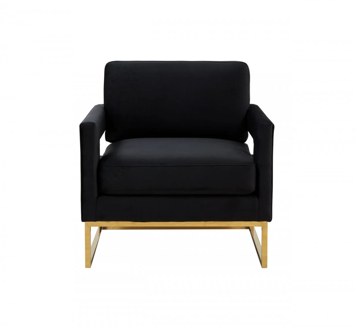 Stylish Black Velvet And Gold Steel Chair By Homeroots - Image 2