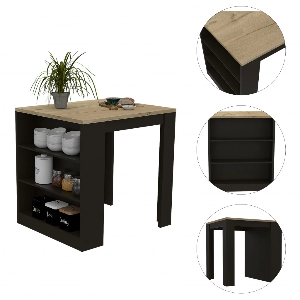 Stylish Black Wengue and Pine Kitchen Counter and Dining Table Combination By Homeroots - Image 4