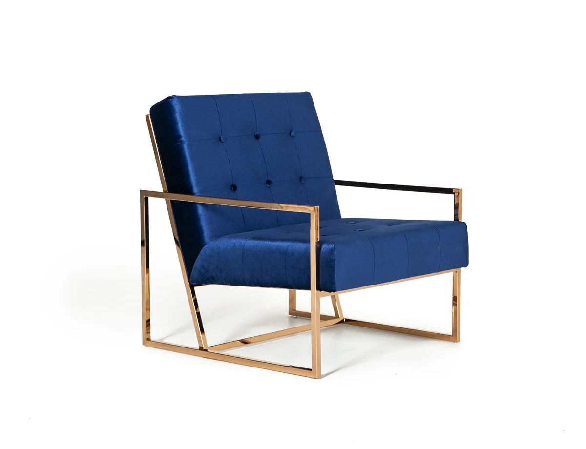 Stylish Blue and Gold Fabric Square Back Accent Chair By Homeroots - Image 2