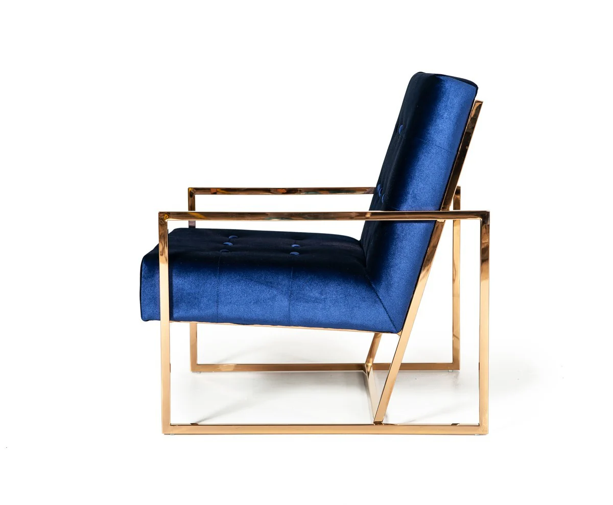Stylish Blue and Gold Fabric Square Back Accent Chair By Homeroots - Image 3