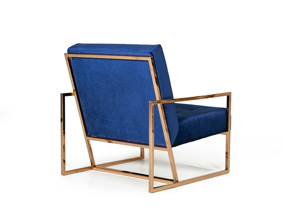 Stylish Blue and Gold Fabric Square Back Accent Chair By Homeroots - Image 4