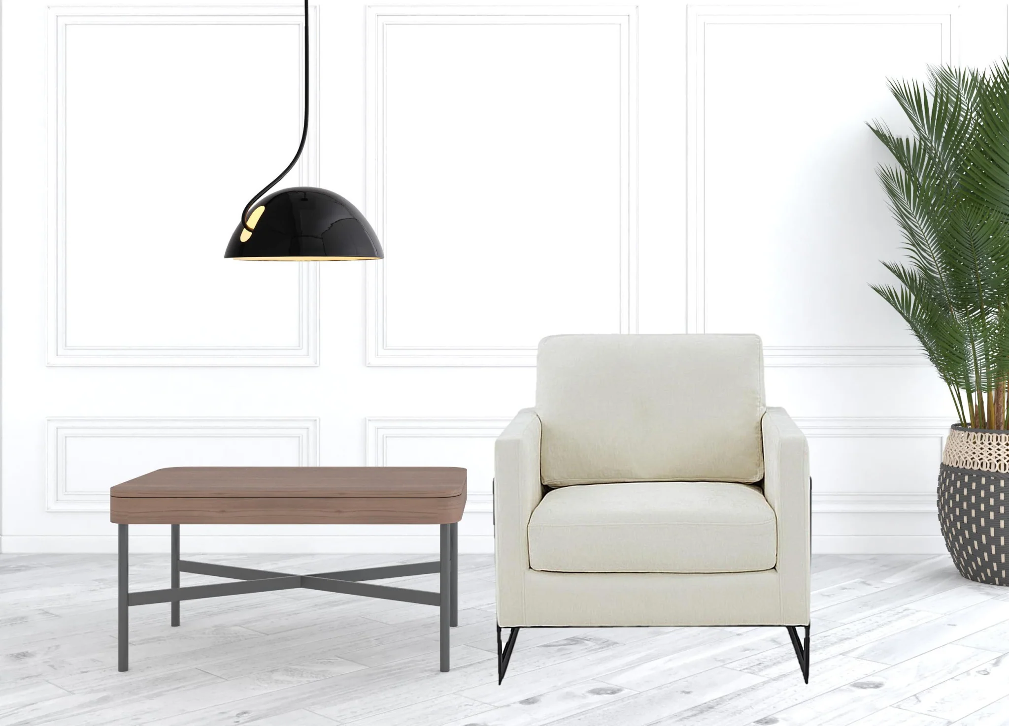Stylish Cream and Black Fabric Accent Chair By Homeroots - Image 5