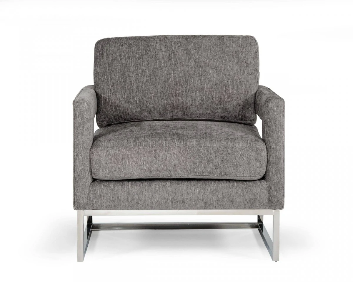 Stylish Dark Grey Velvet And Steel Chair By Homeroots - Image 2