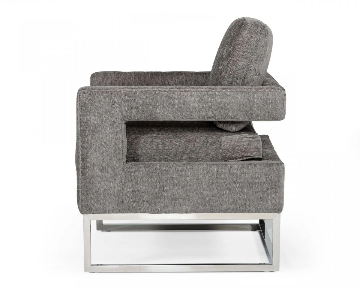 Stylish Dark Grey Velvet And Steel Chair By Homeroots - Image 3