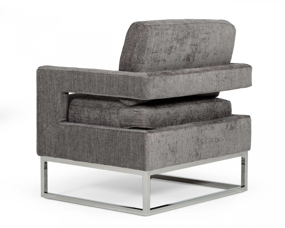 Stylish Dark Grey Velvet And Steel Chair By Homeroots - Image 4