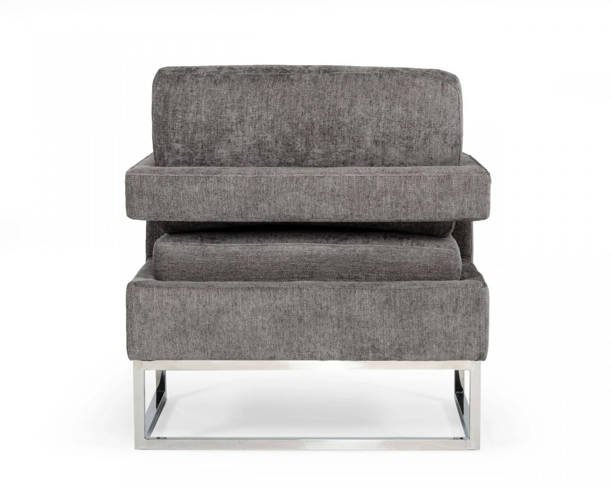 Stylish Dark Grey Velvet And Steel Chair By Homeroots - Image 5