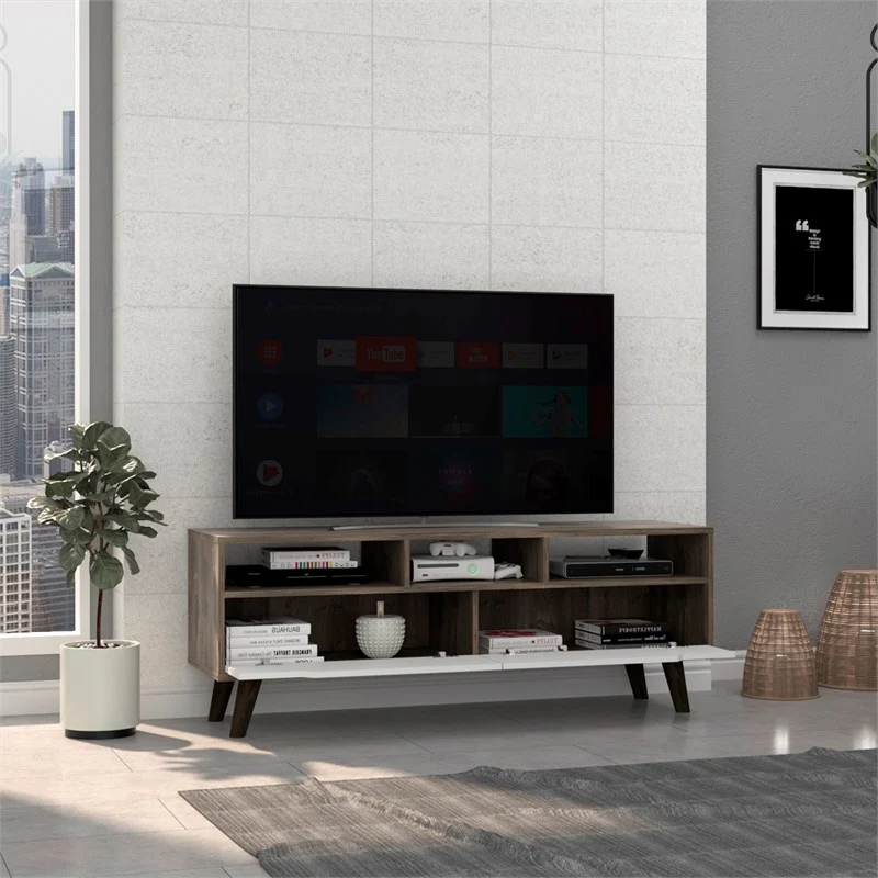 Stylish Dark Walnut and White Television Stand By Homeroots - Image 3