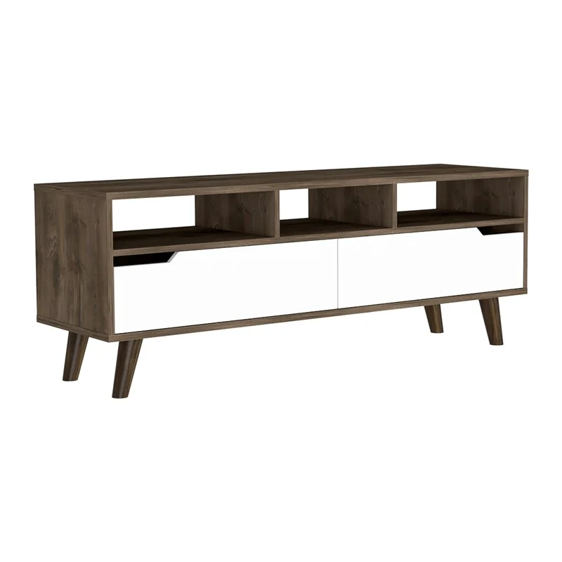 Stylish Dark Walnut and White Television Stand By Homeroots - Image 4
