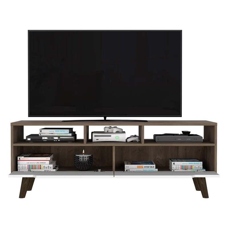 Stylish Dark Walnut and White Television Stand By Homeroots - Image 5