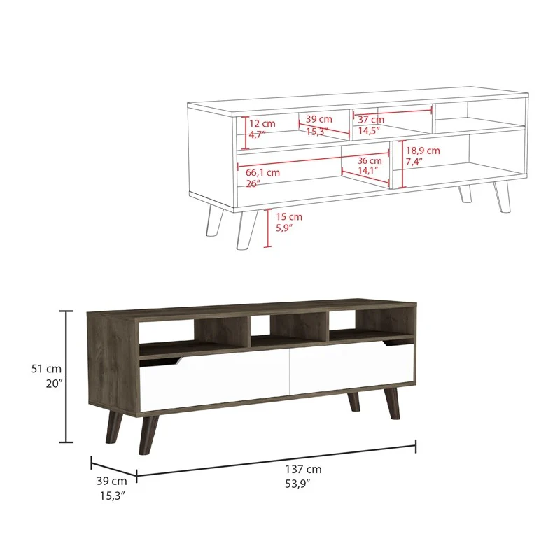 Stylish Dark Walnut and White Television Stand By Homeroots - Image 6