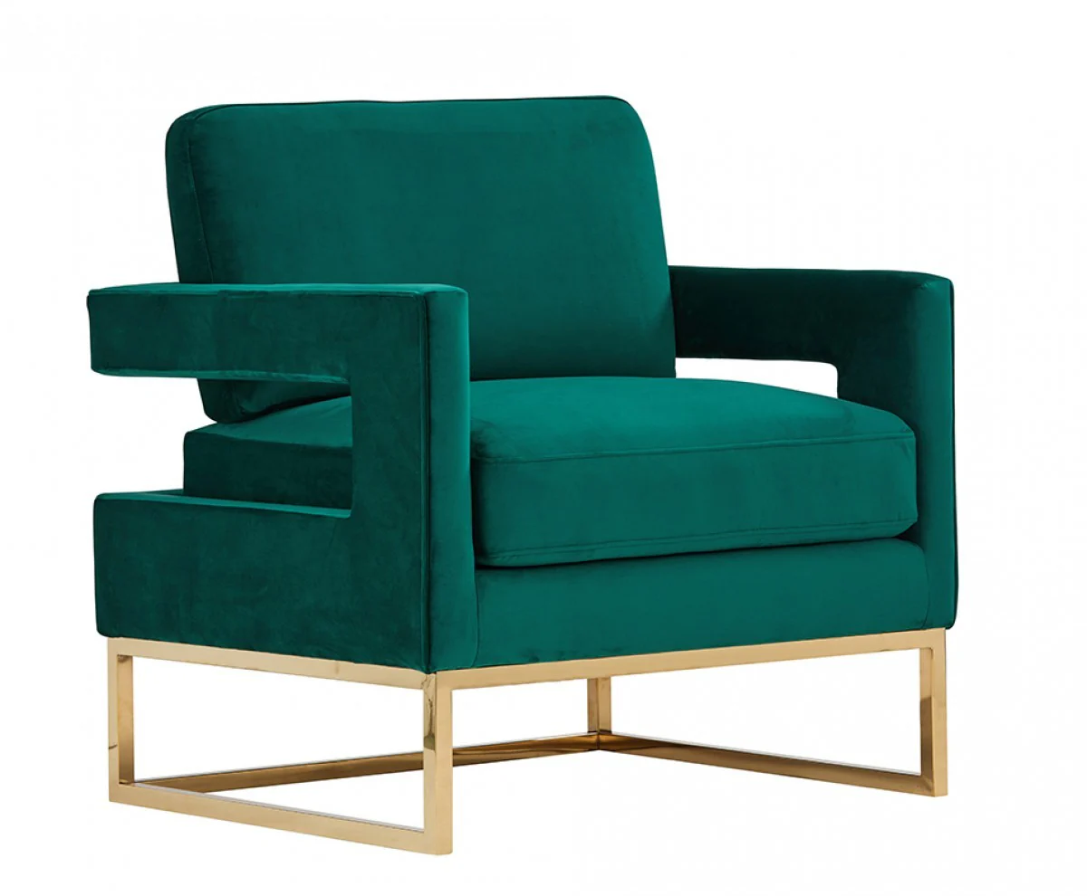 Stylish Green Velvet And Gold Steel Chair By Homeroots - Image 2