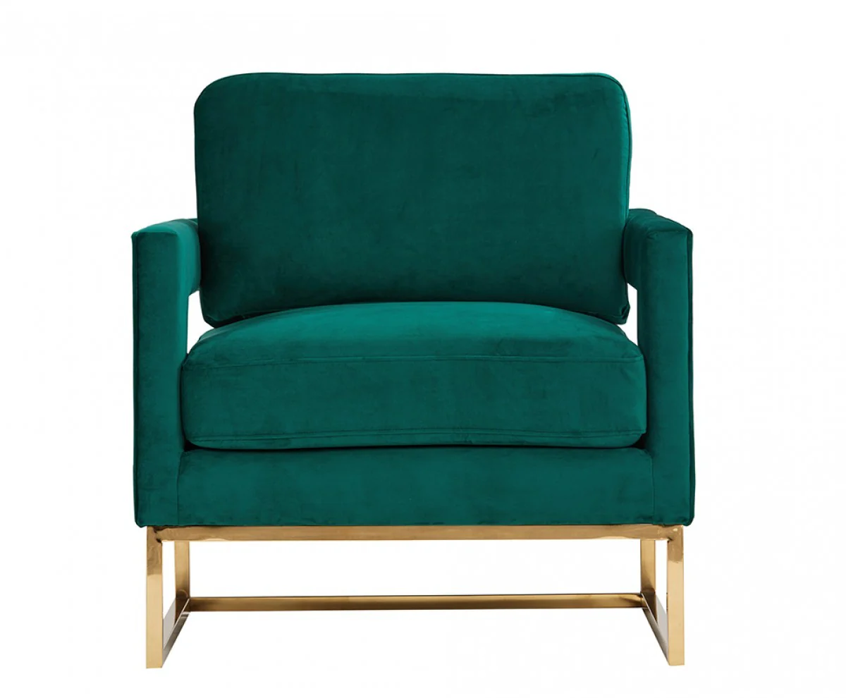 Stylish Green Velvet And Gold Steel Chair By Homeroots - Image 3