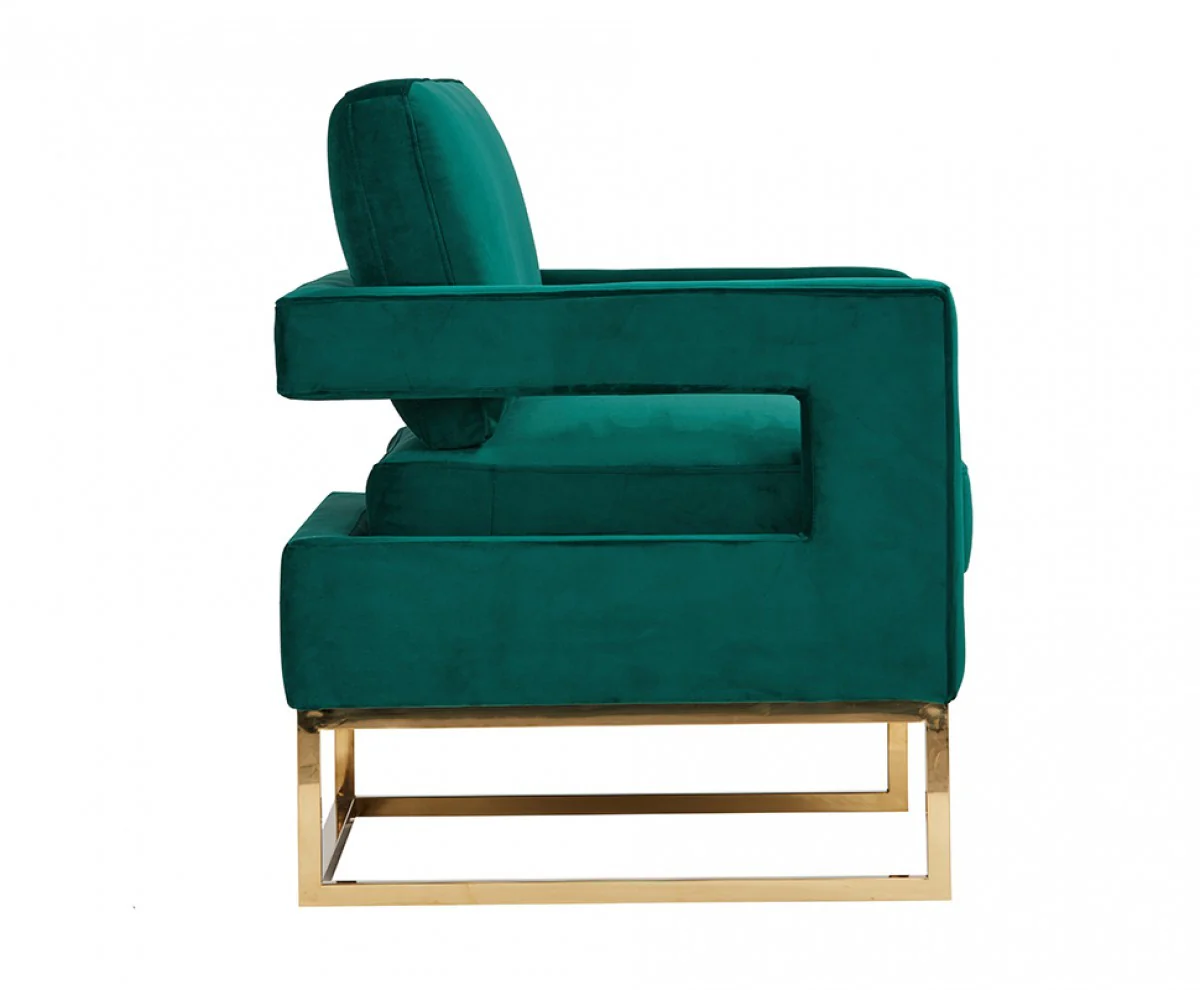 Stylish Green Velvet And Gold Steel Chair By Homeroots - Image 4