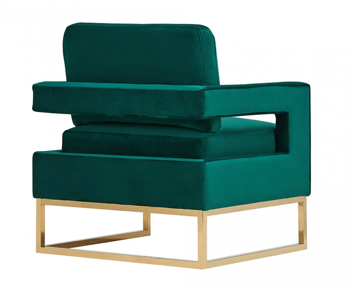 Stylish Green Velvet And Gold Steel Chair By Homeroots - Image 5