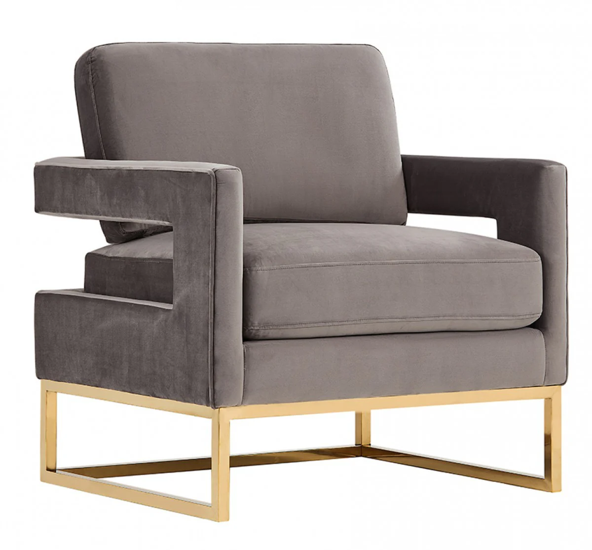 Stylish Grey Velvet And Gold Steel Chair By Homeroots - Image 2