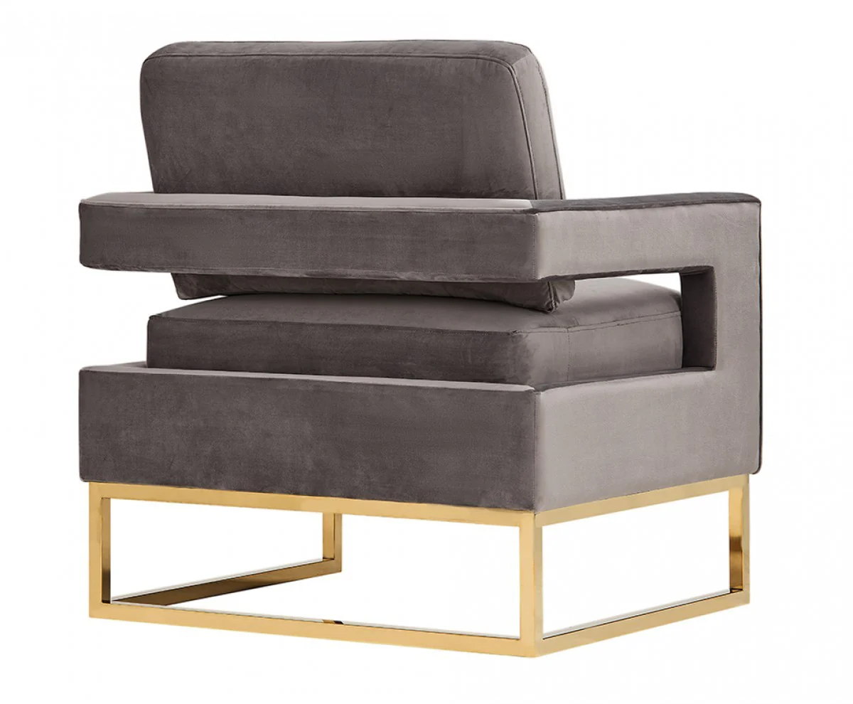 Stylish Grey Velvet And Gold Steel Chair By Homeroots - Image 5