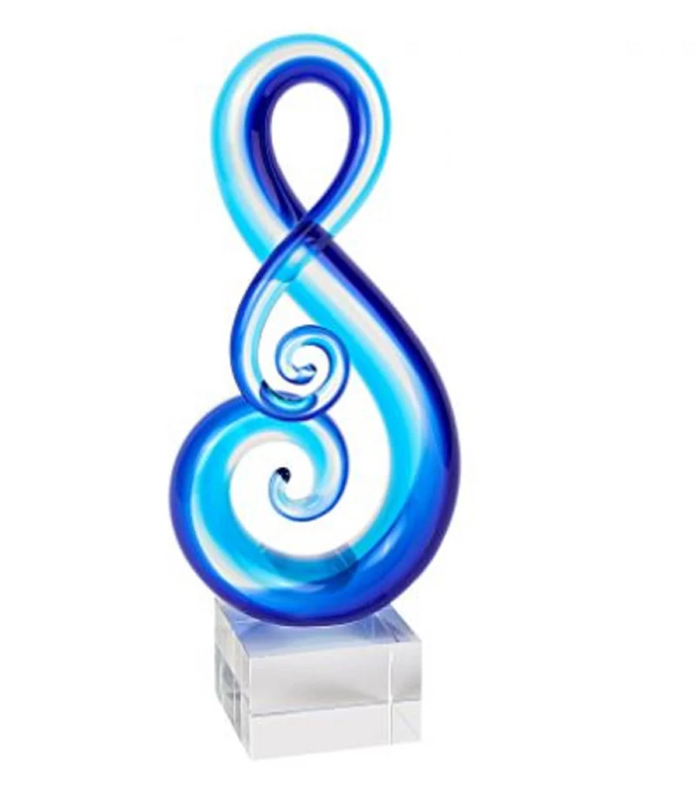 Stylish Light Blue Musical Clef Glass Sculpture By Homeroots - Image 2