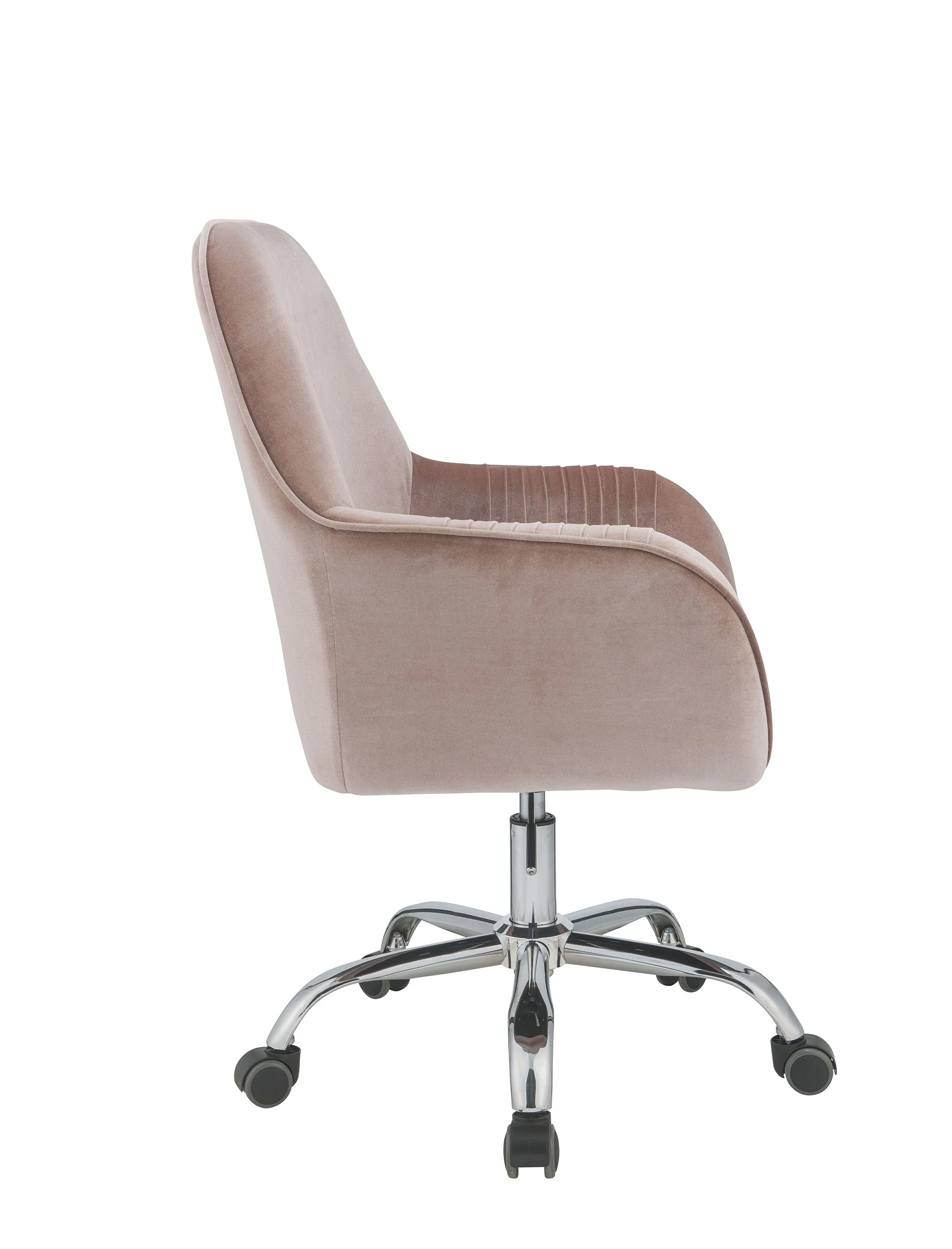 Stylish Mauve Rose Velvet Office Desk Chair on Wheels By Homeroots - Image 3