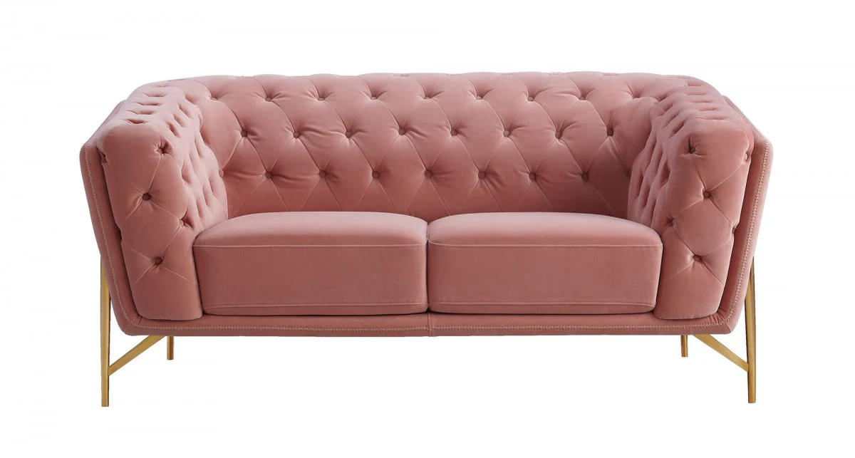Stylish Pink Velvet Loveseat With Diamond Tufts By Homeroots - Image 2