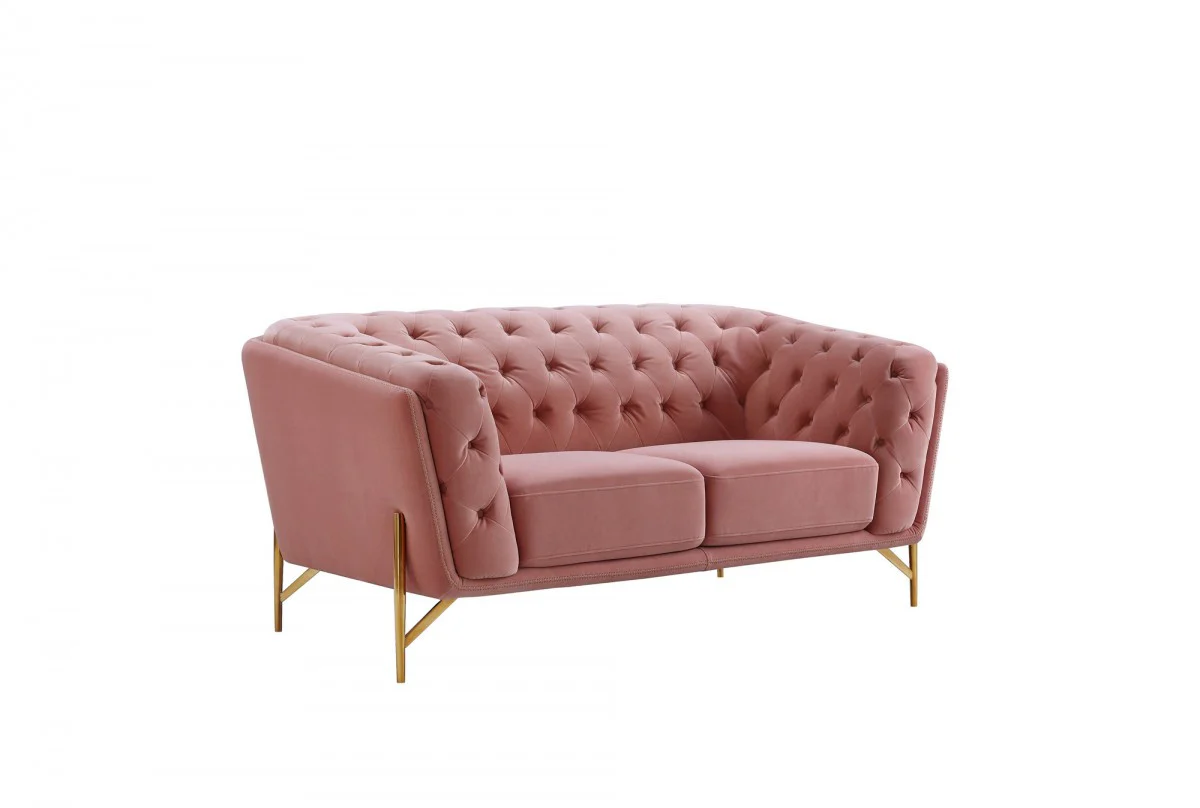 Stylish Pink Velvet Loveseat With Diamond Tufts By Homeroots - Image 3